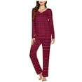 thumbnail image 2 of Timegard Pajamas Sets for Women 2 Piece Stripted Long Sleeve V Neck Ruched Top and Pants Fall Pjs Outfits, 2 of 5