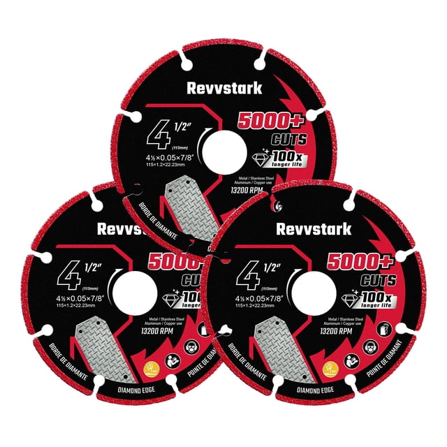 Disco de corte de diamante Revvstark de 4.5 pulgadas para metal, paquete de 3