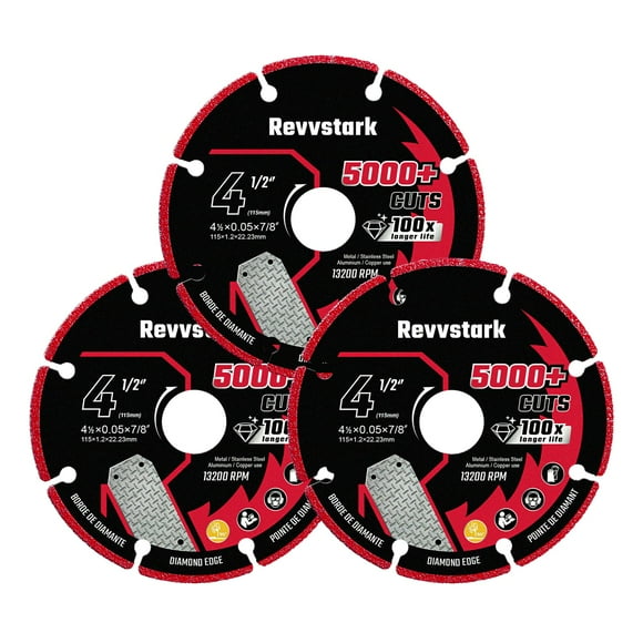 Disco de corte de diamante Revvstark de 4.5 pulgadas para metal, paquete de 3