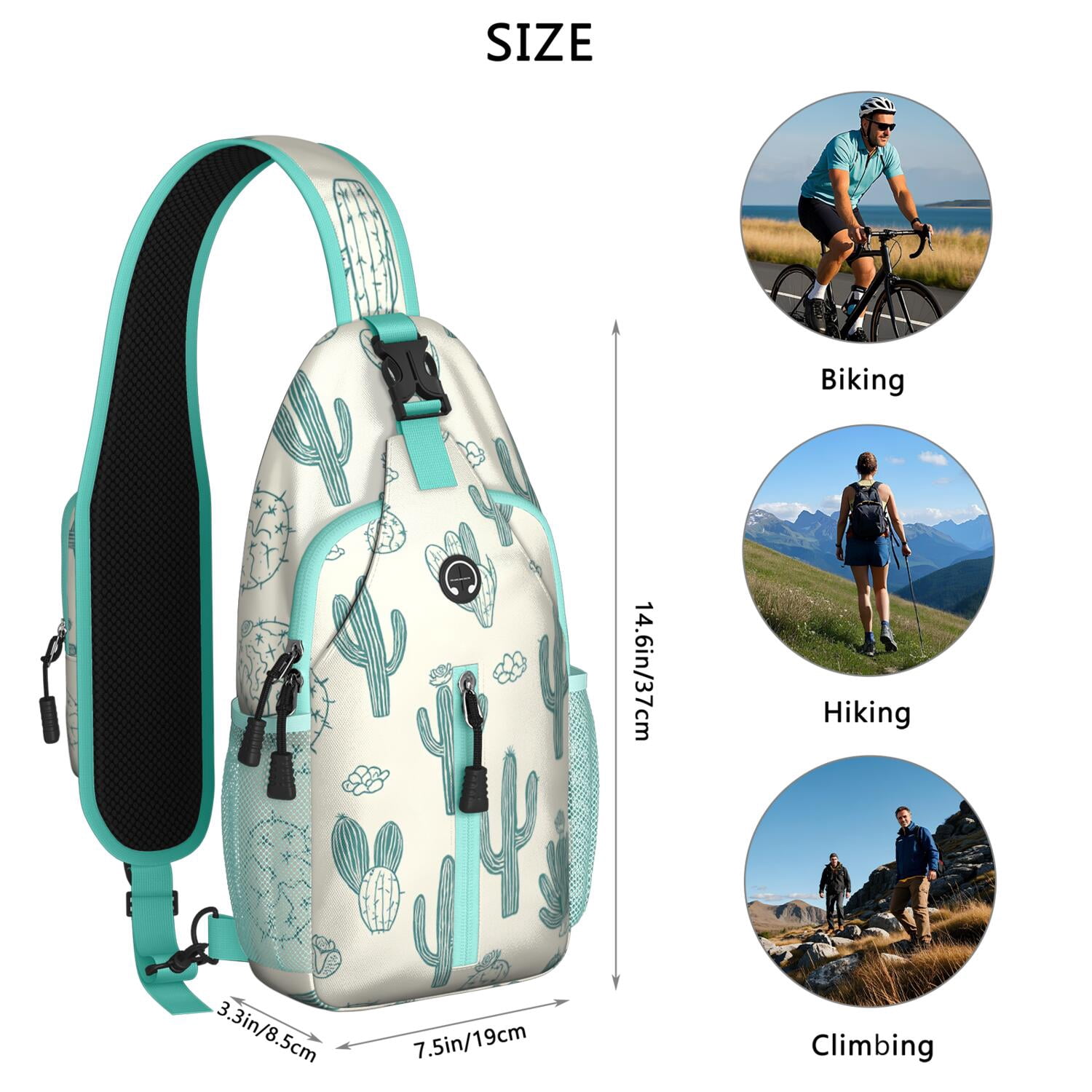 Crossbody Sling Bag Trendy Sling Backpack Cactus Crossbody Bag for Travel Chest Bag Small Backpack for Women Men