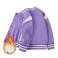 thumbnail image 2 of Karoyedx Varsity Jacket Kids Kids Baseball Jacket Varsity Letterman Coat Fall Winter Fleece Bomber Vintage Outerwear Purple Size,11-12 Years, 2 of 4