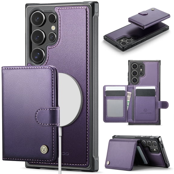 for Samsung Galaxy S26 Ultra Wallet Case with Detachable Magnetic Card Holder, PU Leather TPU, RFID Blocking Kickstand 2-in-1 Shockproof Drop Protective Phone Case with Magnetic Buckle, Purple