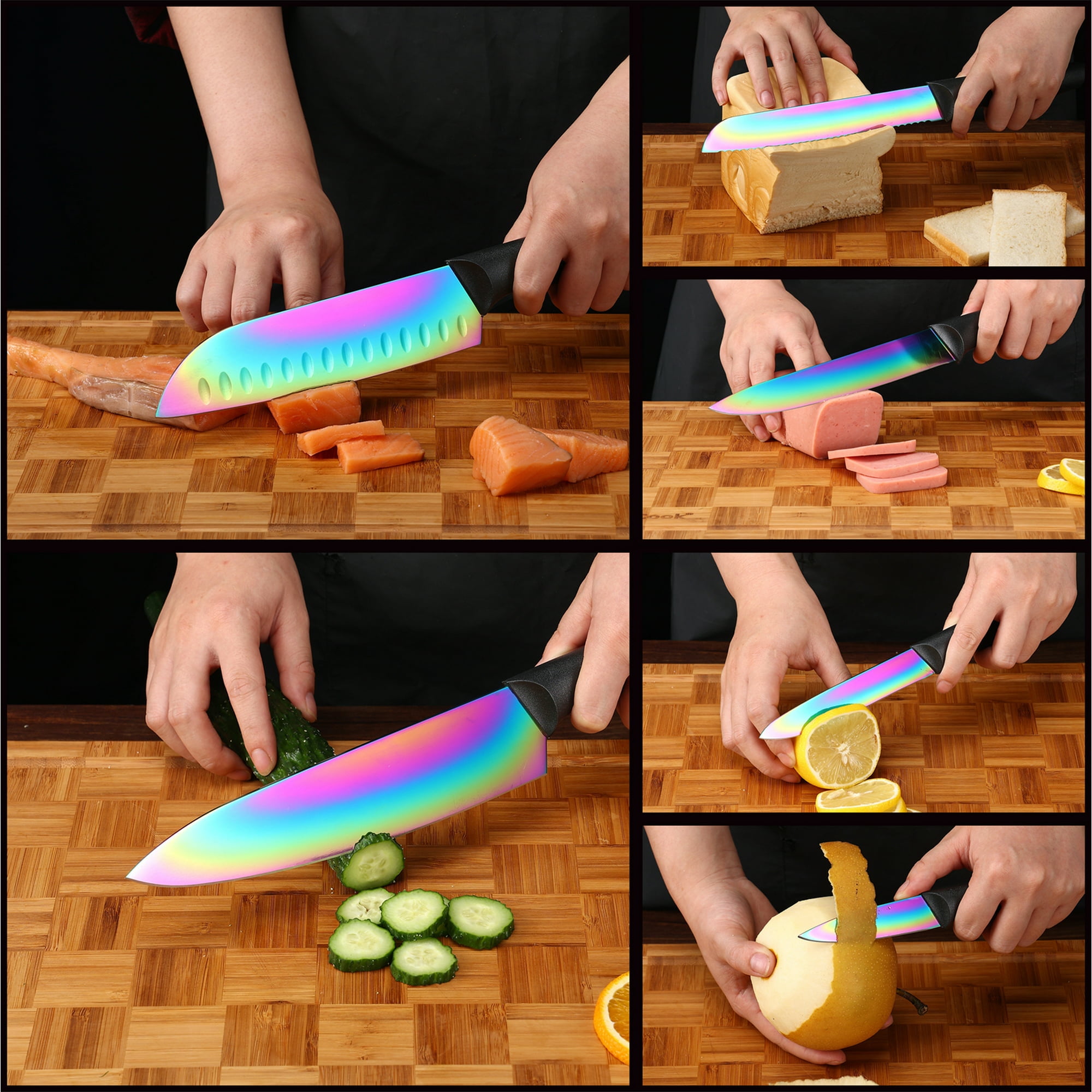 12 Piece Dishwasher Safe Knife Set - 6 Steel Rainbow Kitchen