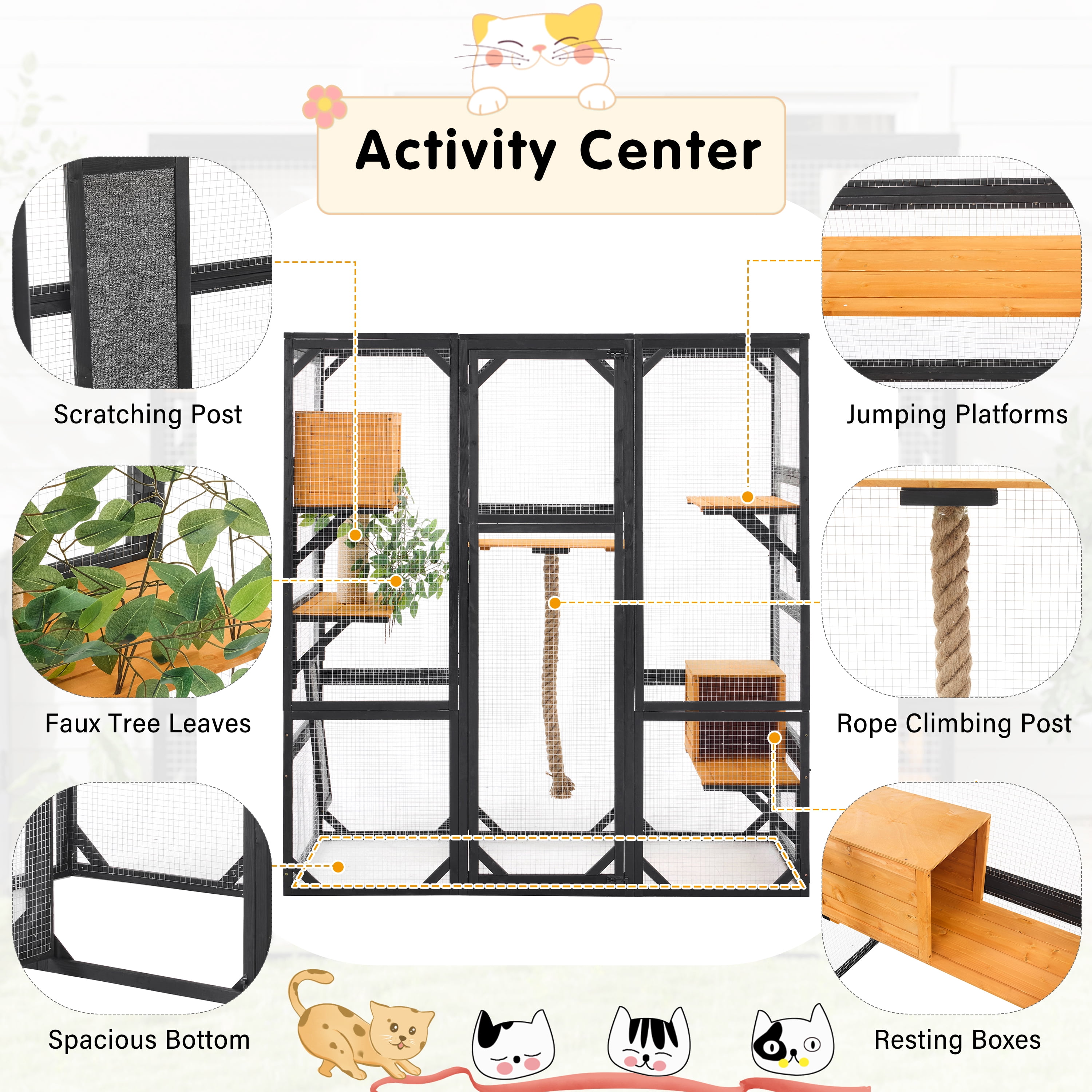 Euroco Large Outdoor Cat Enclosure with Sleeping Houses, Climbing Platforms, and Scratching Posts