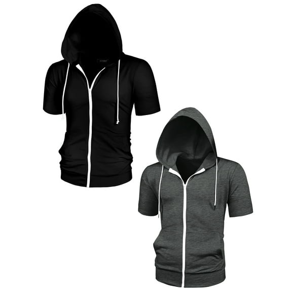 NOMADIC NOOK Men's Solid Color Summer Zipper Short Sleeves Hoodies Sweatshirt 2 Pack
