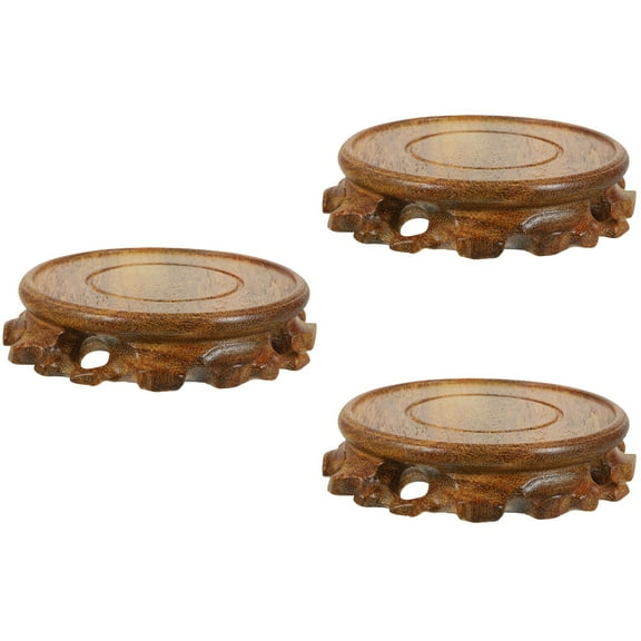 unbranded 3pcs Solid Wood Display Stand Base Pedestal Vase Display Stand Oriental Carved Wooden Pedestal for Teapot