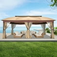 thumbnail image 4 of COBIZI 12X20 Heavy Duty Gazebo Outdoor Gazebo with Mosquito Netting and Curtains,Canopy Tent Deck Gazebo with Double-Arc Roof Ventiation and Metal Steel Frame Suitable for Lawn, Backyard, Patio,Khaki, 4 of 12