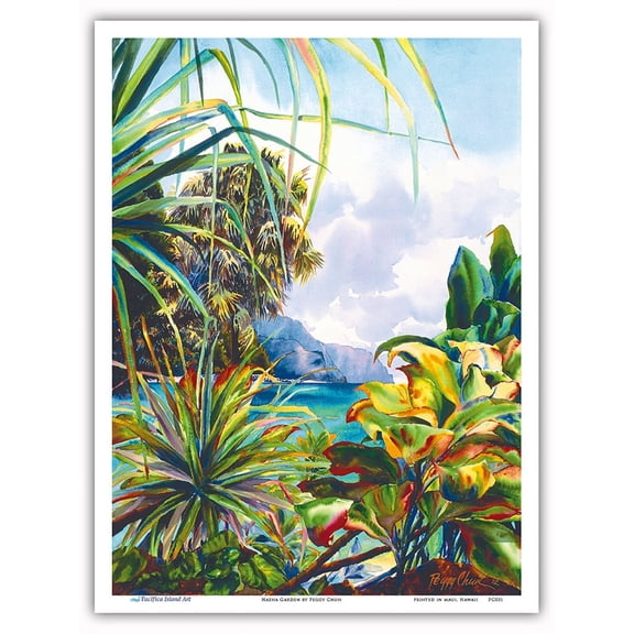 Haena Garden - Kauai Northshore Hawaii - From an Original Hawaii Watercolor Painting by Peggy Chun - Master Art Print (Unframed) 9in x 12in