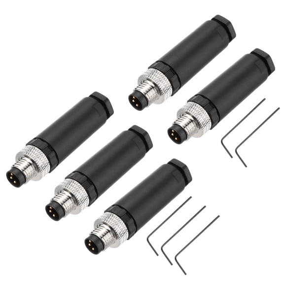 Uxcell 5Pcs 3P M8 Male Aviation Connector Wire Plug Waterproof IP67 for Cable
