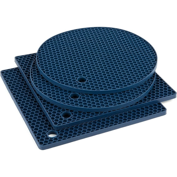 Hot Pads for Kitchen, Silicone Pot Holders for Hot Pots and Pans, Silicone Mats for Kitchen Countertops, Table, Flexible Easy to Wash and Dry, Navy