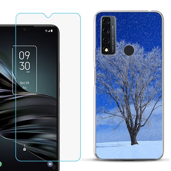 Slim-Fit Fashion Phone Case for TCL 20 XE, with Tempered Glass Screen Protector, by OneToughShield ® - Snowing Tree