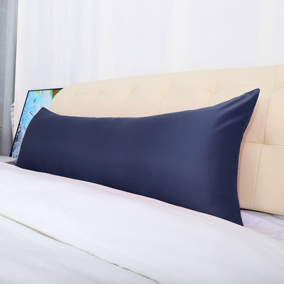 Unique Bargains Luxury Silky Satin Body Pillow Case Navy 20" x 72"