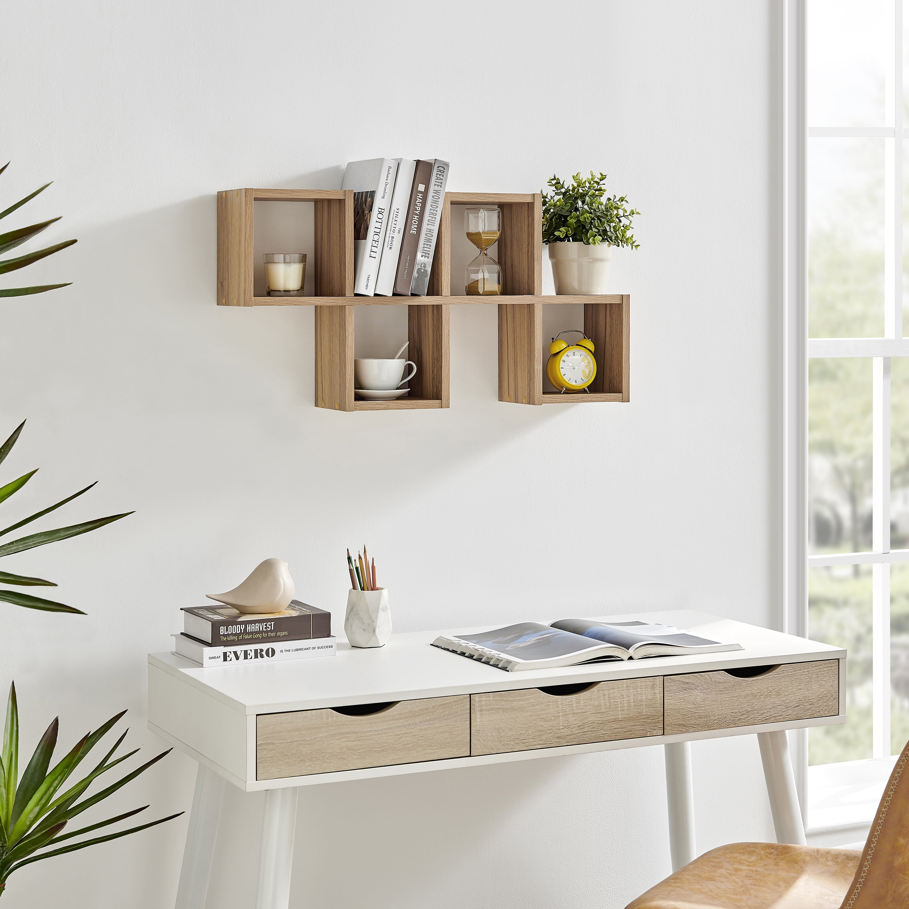 Cubby Chessboard Wall Shelf – Horizontal or Vertical - Chestnut