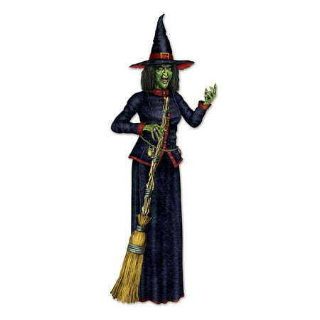 Club Pack of 12 Halloween Black and Red Jointed Witch with Broom 6.2’