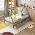 thumbnail image 4 of Costway Twin Size Wooden House Bed with 2 Drawers Roof Storage for Boys & Girls Gray, 4 of 10