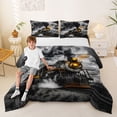 thumbnail image 2 of Castle Fairy Vintage Steam Train Full Size Comforter Sets 3 Pieces for Teens, Smoke Cloud Print Bedding Sets for Bedroom, Rust Orange,Black Reversible, 2 of 6