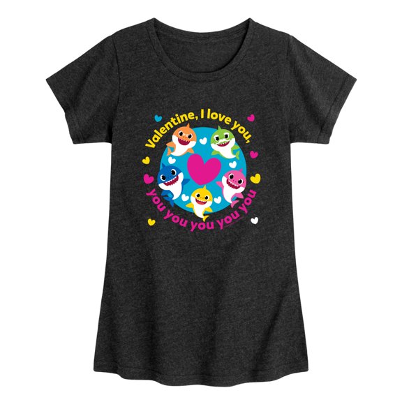 Baby Shark - Valentine, I Love You - Toddler Girls Fitted Short Sleeve T-Shirt