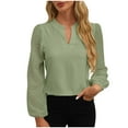 thumbnail image 3 of abtuhar Work Blouses for Womens,Women's Tops,Womens Casual Button Down V-Neck Long Sleeve Shirts Lace Chiffon Shirts Green S, 3 of 5