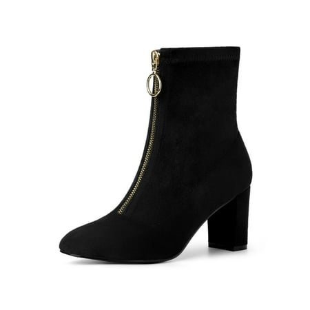 

Allegra K Women s Faux Suede Square Toe Front Zip Block Heel Ankle Boots