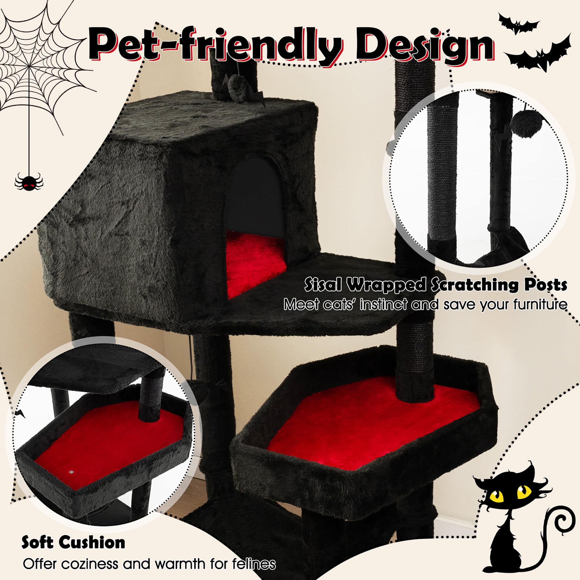 Gymax Gothic Cat Tree for Indoor Cats Extra Large Cat Tower w/2 Cat Condos Coffin Bed