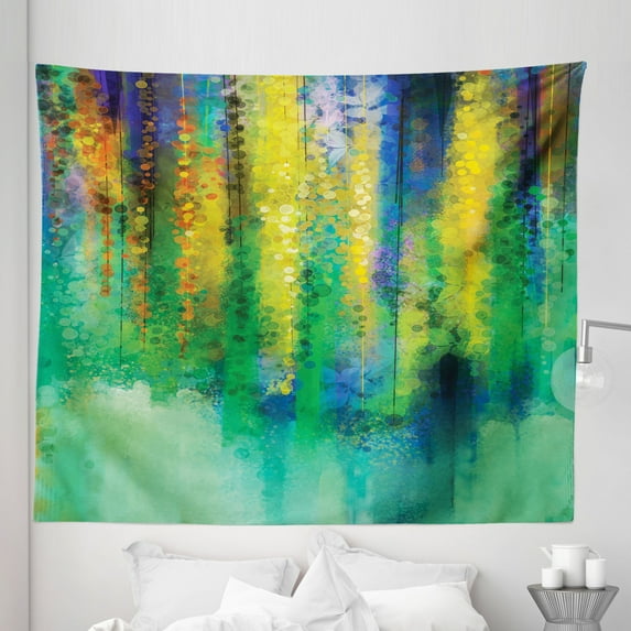 Abstract Tapestry, Abstract Style Spring Floral Watercolor Style Painting Image Nature Art, Fabric Wall Hanging Decor for Bedroom Living Room Dorm, 5 Sizes, Green Yellow, by Ambesonne