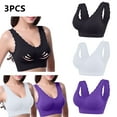 thumbnail image 2 of Arnsht 3Pcs Women's Fashion Solid Lace Edge Casual Sports Bra Tank Top Underwear Soft Comfort Breathable Daily Bra Without Steel Ring Purple XXXL, 2 of 9