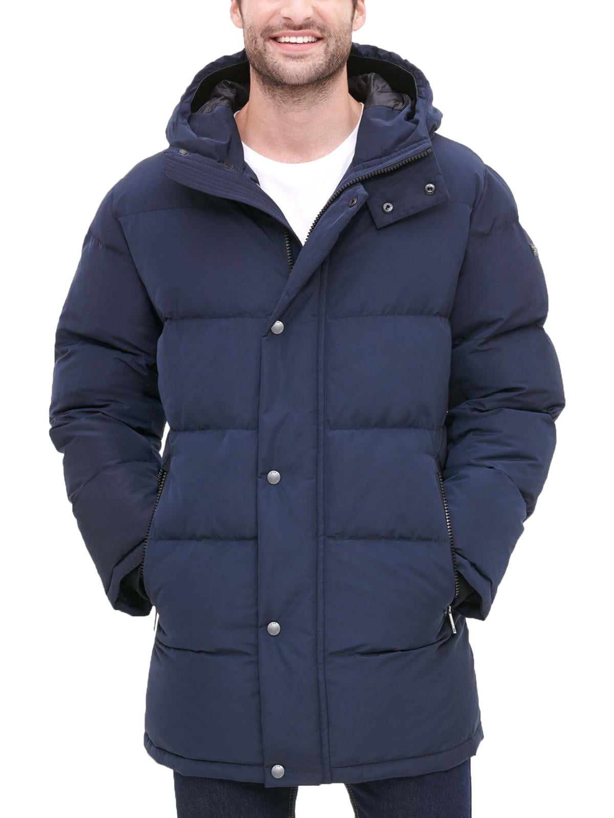 DKNY Mens Quilted Performance Hooded Bomber Jacket 