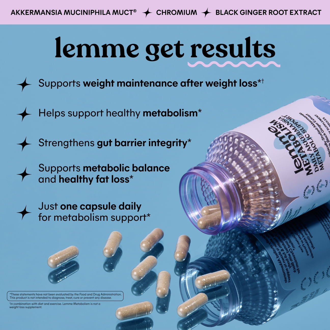 Lemme Metabolism Capsules, Clinically-Studied Akkermansia MucT® with Chromium & Black Ginger Extract to Support Metabolic Health, Gut Barrier Integrity, 30 Count