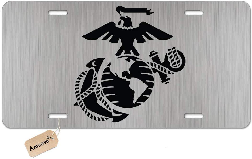 US-MC Decorative License Plates for Front of Car Vanity Label Metal License Plate Covers Aluminum Novelty Marines License Plate 6 X 12 Inches 4 Holes 