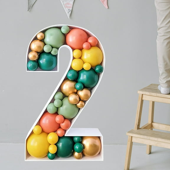 HAMPPLIES 1Pack White Polystyrene Number 2 Balloon Box For Birthday Celebration Party Decoration Cartoon Design