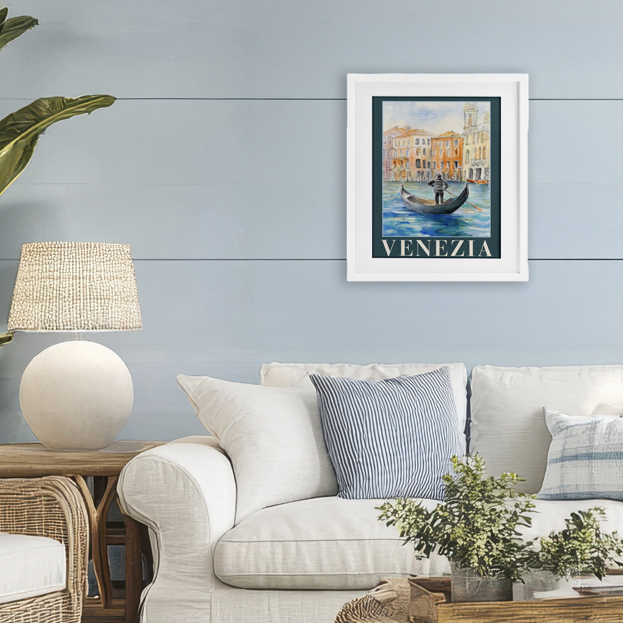 Stupell Industries Venezia Gondola View White Framed Print Under Glass, design by Lanie Loreth