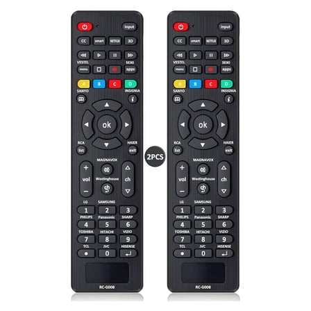 (Pack of 2) Universal Replacement TV Remote Control for Most Smart HDTVs