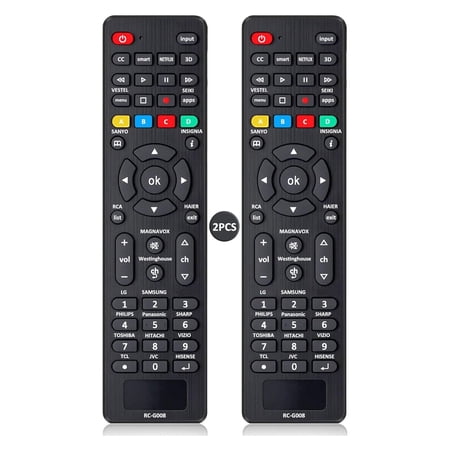 (Pack of 2) Universal Replacement TV Remote Control for Most Smart HDTVs