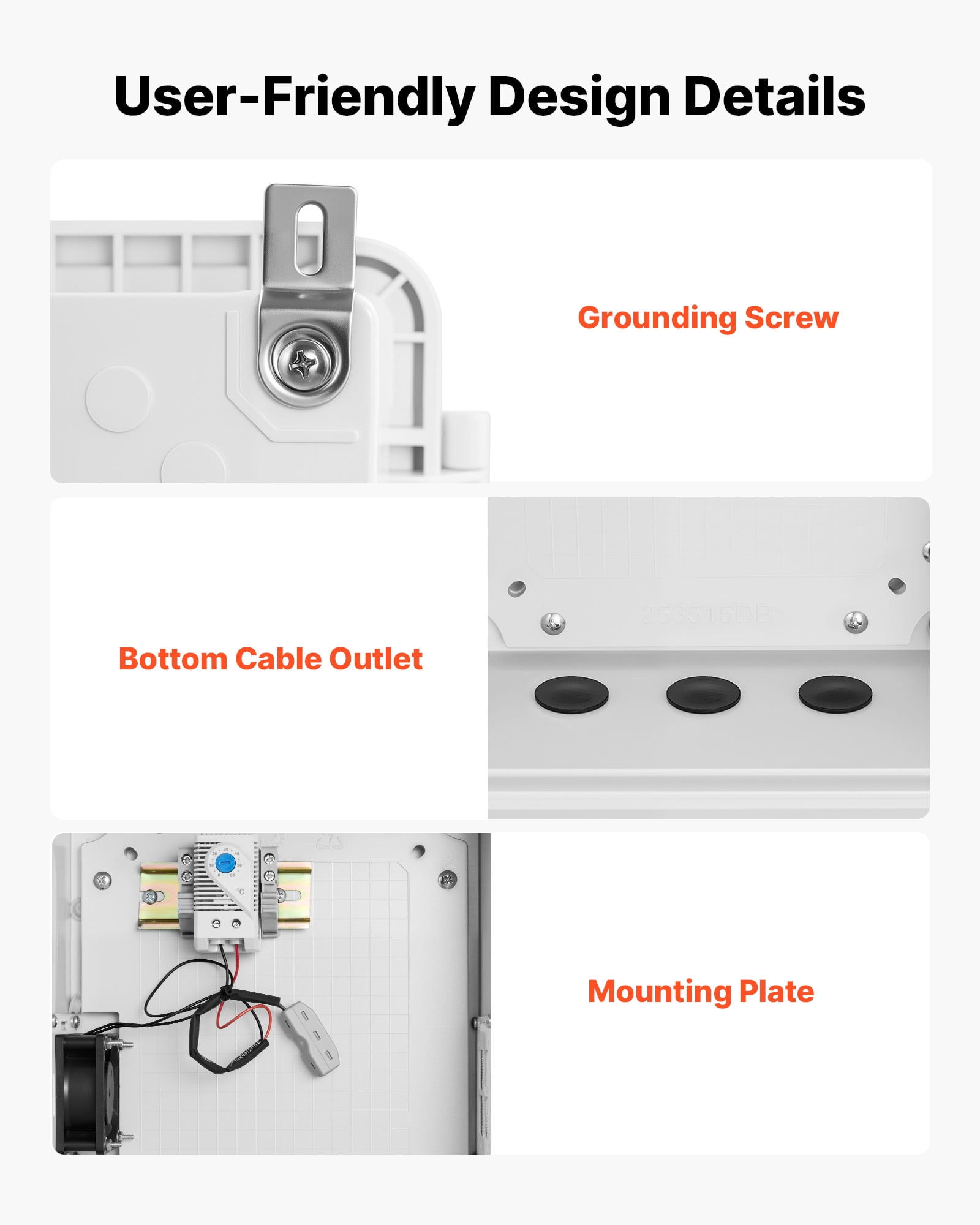 VEVOR Outdoor Electrical Box, ABS, Waterproof Electrical Junction Box with Thermostat and Fan, Mounting Plate, Cable Grommets,Ventilated Plastic Enclosure,14.2 x 10.8 x 5.9 in,IP65 for Indoor/Outdoor