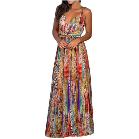

Maternity Dress Valentines Dress for Women Women Sleeveless Bohemian V-Neck Sling Printing Floral Beach Long Dresses Summer Savings Maternity Dress for Photoshoot Womens Dress Pants Gold M