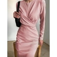 thumbnail image 4 of Robe Moulante Rétro à Manches Longues pour Femme, Taille Ajustée, Amincissante, Rose G, 4 of 5