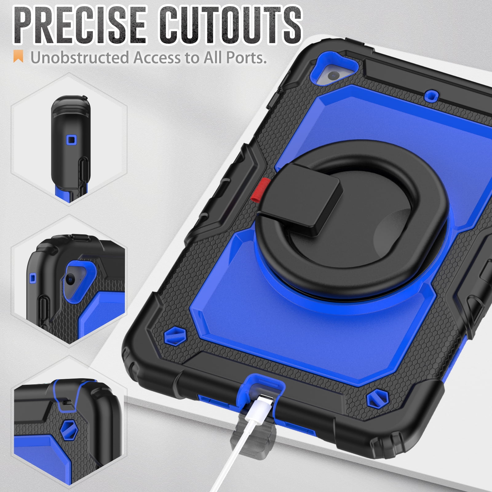 Dteck iPad mini 5 Case / iPad mini 6 Case with Built in Screen Protector, Child Proof Heavy Duty Shockproof Kids Case with Rotating Stand Handle Pencil Holder for iPad mini 5/4 7.9", Black + Blue