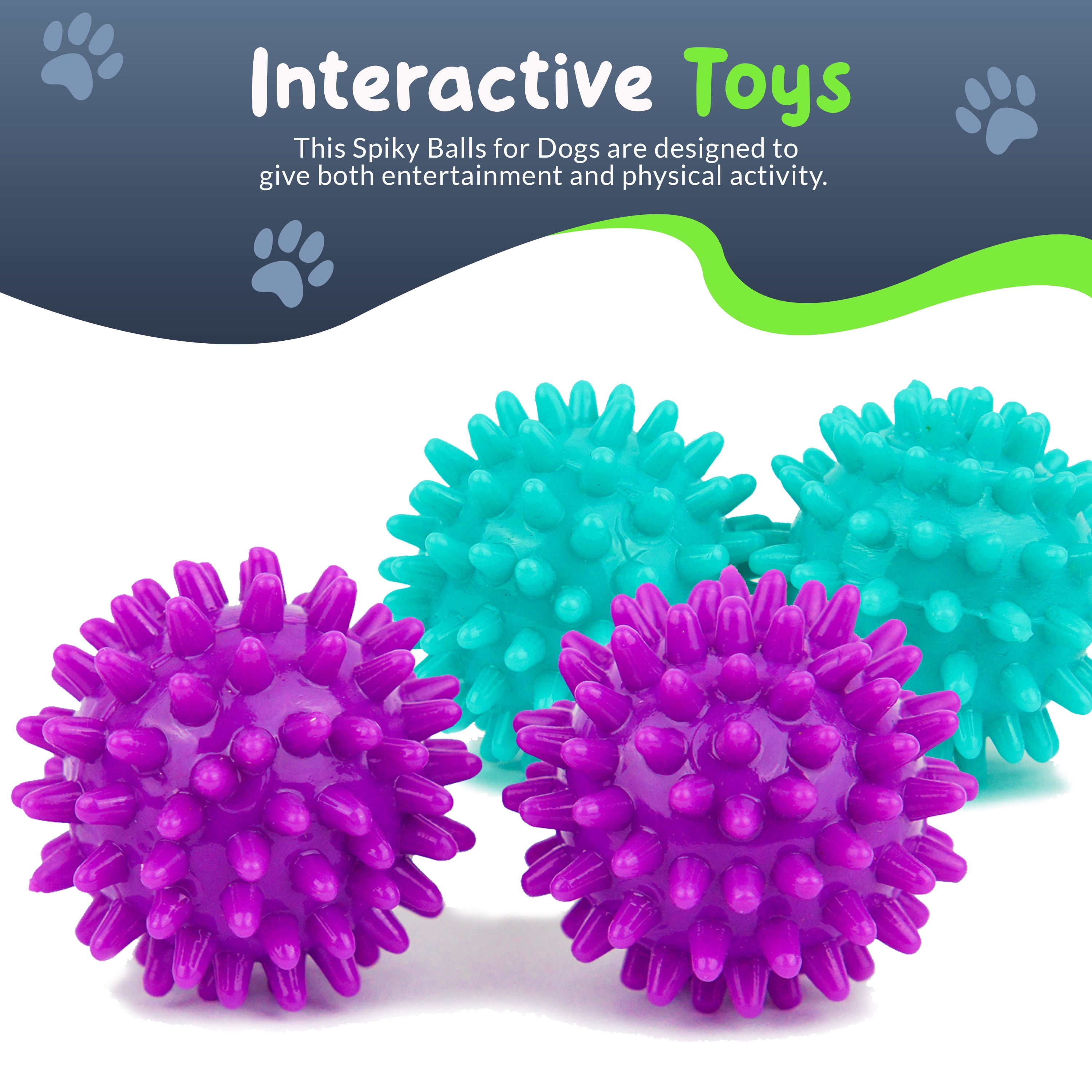 Petite Paws Spiky Squeaky Dog Balls for Small Dogs — 1.8 inch, 8-Pack — Interactive Fetch Toy with Teeth-Cleaning Nubs