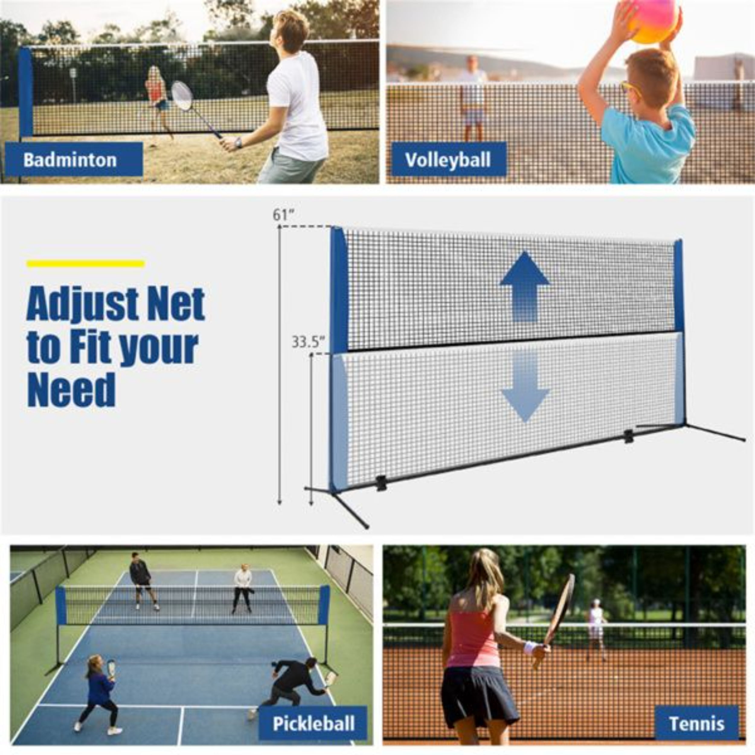 14-foot Badminton Set, Multi-functional Net Set, Adjustable Height, Waterproof and Durable, with Anti-slip Foot Pads, with Storage Bag, Suitable for Backyard, Beach, and Park
