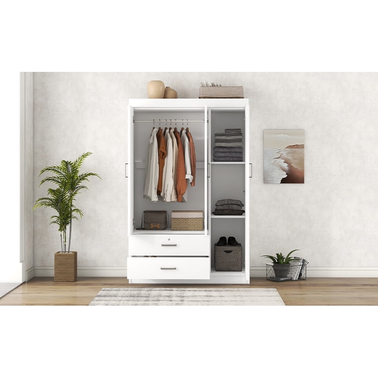 Modern 3-Door Wardrobe, Freestanding Wardrobe Closet with 2
