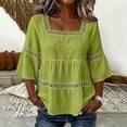 thumbnail image 2 of Womens Cotton Linen Shirts 3/4 Sleeve,lace Trim Loose Fit Shirt Women Fashion Clothing Outfits Gauze Shirts for Women Summer Linen Tops Flowy Tops for Women Womens Gauze Tops,Green,M, 2 of 8
