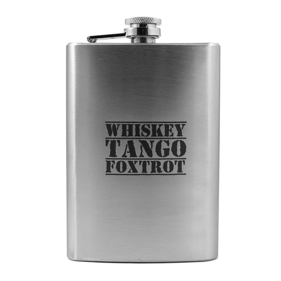 Hip Flask Plus 8oz Whiskey Tango Foxtrot Stainless Steel Flask - Leak-Proof