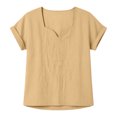 thumbnail image 3 of cocolona Linen Tops for Women Summer Solid Color V Neck Short Sleeve Shirts Dressy Casual Blouses, 3 of 6
