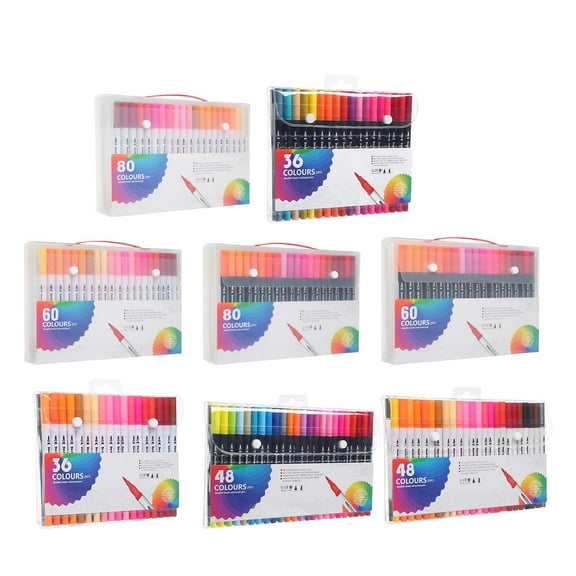 WKSCLPAI Dual Brush Markers 36 Colored Art Marker Pens, Fine Point and Brush Tip Highlighter Pen for Adult Coloring Books Bullet Journals Planners Art Supplies 36 Pcs White Pen-holder