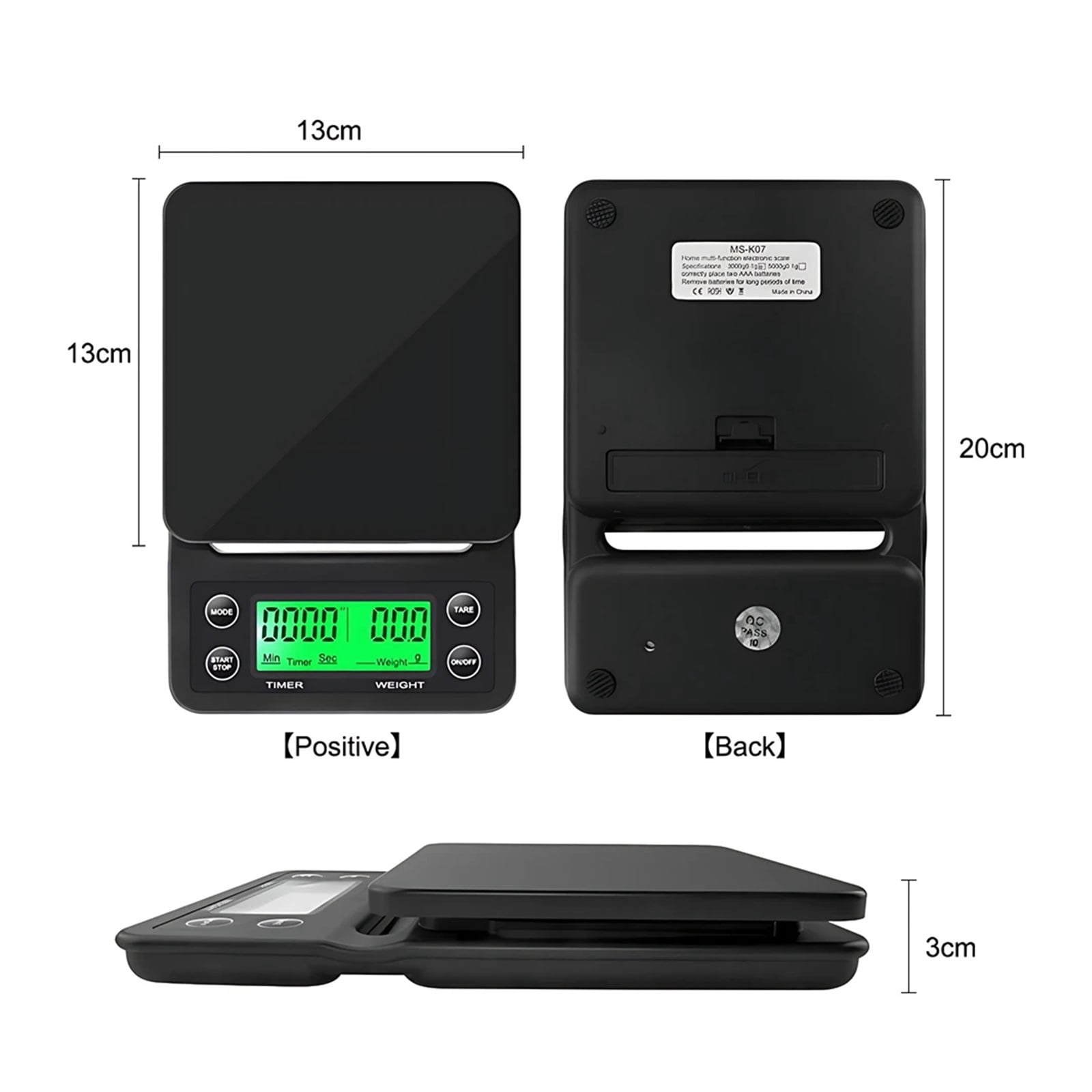 With Timer For Food Balance Weighing Mini Household Weighing Scale Electronic Coffee Scale Digital LCD 3kg 0.1g Kitchen Scales ,Simple Operation