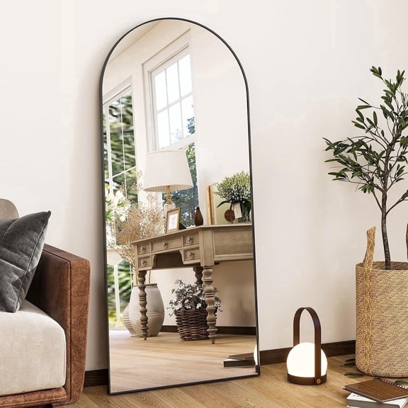 YVANLA 56"x21" Arched Full Length Floor Mirror with Stand , Black