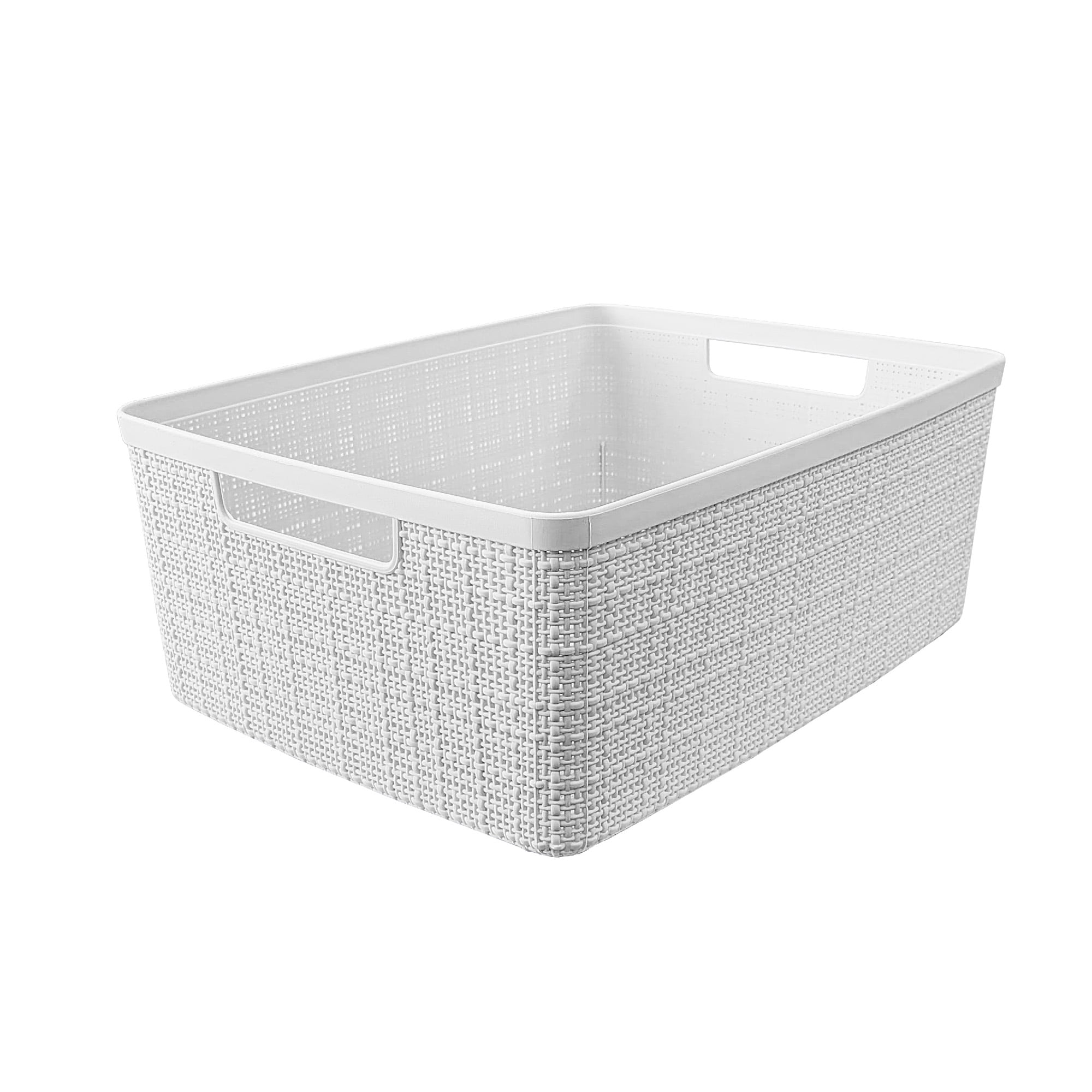 Curver Set of 6 Jute Basket Medium Durable Resin Organization and Storage Basket Bin, White