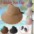 thumbnail image 2 of Women Summer Hat Visor Fold able Roll Up Wide Open Top Sun Beach Cap, 2 of 3