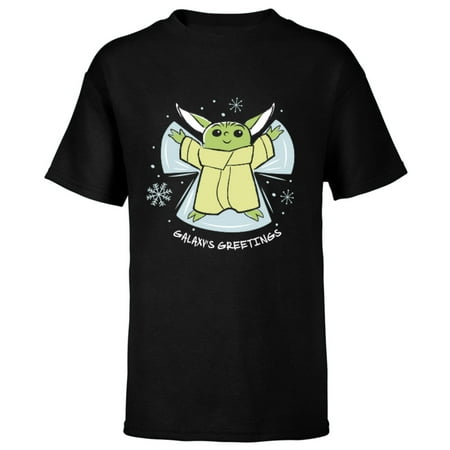 Star Wars The Mandalorian Grogu Galaxy’s Greetings Holiday Standard - Short Sleeve T-Shirt for Kids – Customized-Black