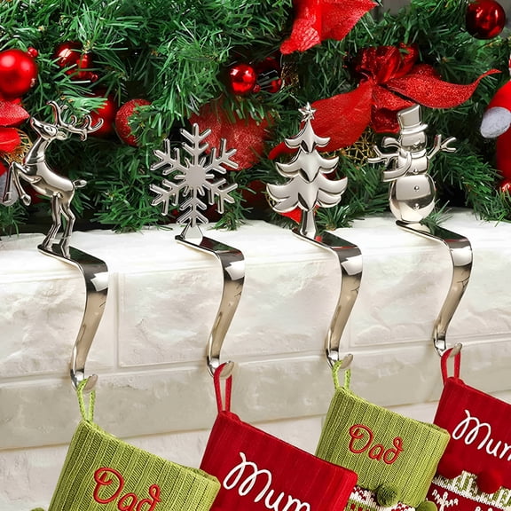 LAMIRO Elk Snowman Snowflake Tree Christmas Stocking Holders for Mantle Christmas Stockings Hanger Sock Holder Metal Weighted Stocking Hangers Fireplace Stocking Clips for Xmas